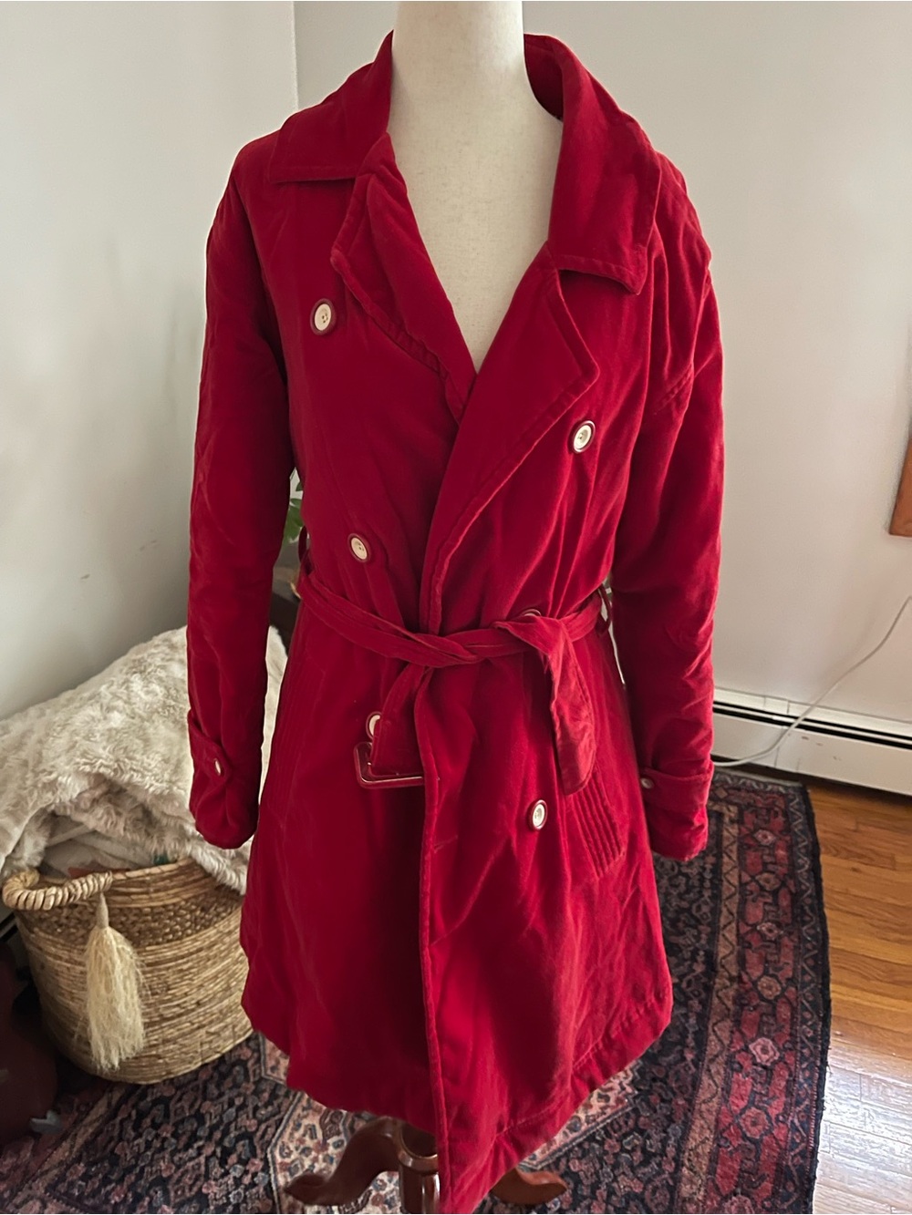 Vintage Armani Jeans Red Velvet Trench Coat – Size M